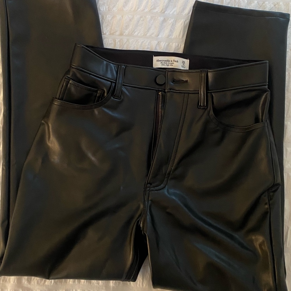 Vegan Leather Ankle Straight Pants